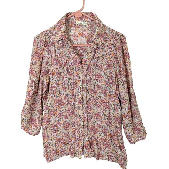 Indigo Rose Women size M Floral Button Up Ruffle Cottagecore Bohemian Top Soft - Picture 1 of 10